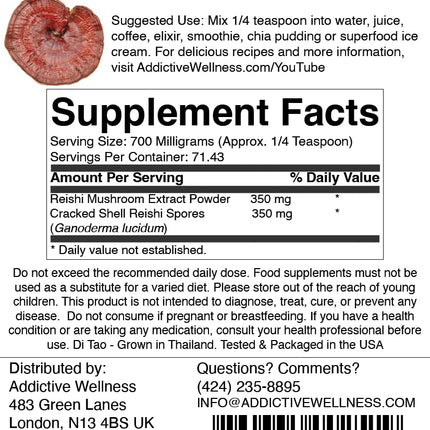 Reishi Mushroom Extract Powder + Spores (50/50) - Wood-Grown Ganoderma 50g