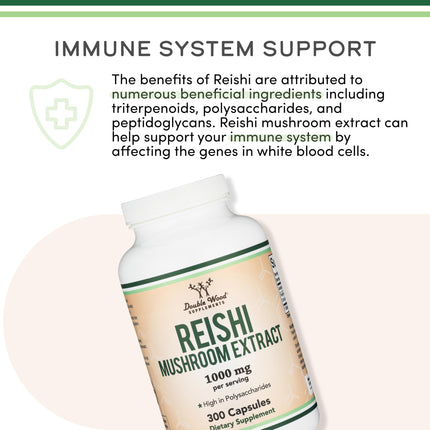 Reishi Mushroom Capsules 4:1 Ganoderma Extract 1,000mg - 300 Count (5 Month Supply) | Double Wood