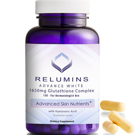 Relumins 1650mg Glutathione Complex – Hyaluronic Acid, USA Made | 90 Capsules
