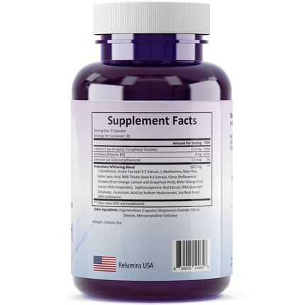 Relumins L-Glutathione Complex 1650mg - 3x90 Veg Capsules - Made in USA