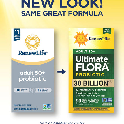 Renew Life Probiotic Adult 50 Plus – 30 Billion CFU, 90 Count Capsules | Digestive & Immune Support