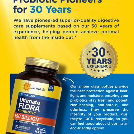 Renew Life Ultimate Flora Adult Ultimate Care Probiotic – 150 Billion CFU, 30 Caps (Package May Vary)