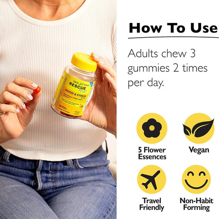 RESCUE Bach Plus Mood & Stress Gummies – Daytime Calm, Vegan, 3-Pack