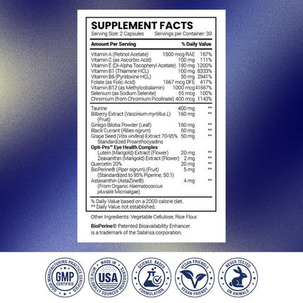 Research Verified Eye Health - Nourish and Protect Eyes and Vision, Support Healthy Retina, Improve Blood Supply to Eyes - Vitamins A, B, C, and E - 180 Capsules - 3 Month Supply - Made in The USA