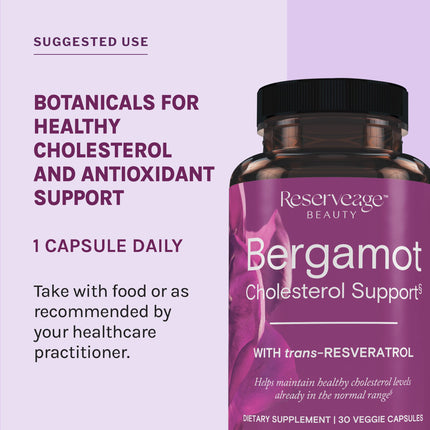 Reserveage Bergamot Cholesterol Support with Resveratrol – Heart Health Supplement | 30 Servings | Vegan & Non-GMO
