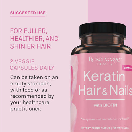 Reserveage Keratin Hair Booster with Biotin - Keratin, Biotin & Resveratrol, 60 Capsules
