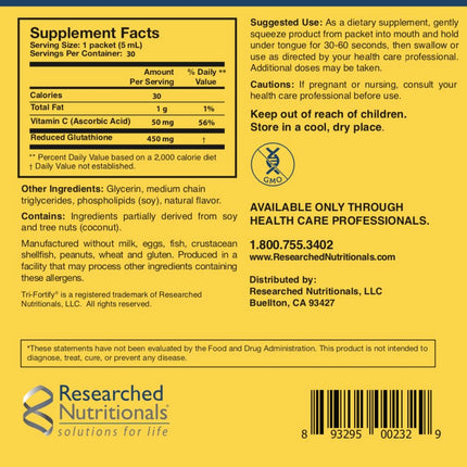 Researched Nutritionals Liposomal Glutathione (450mg) Liquid Gel + Vitamin C – Tri-Fortify, Watermelon, 5 Fl Oz