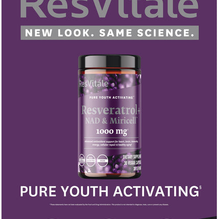 ResVitále Resveratrol + NAD & Miricell 1000 mg | Advanced Antioxidant Support | 30 Veggie Capsules