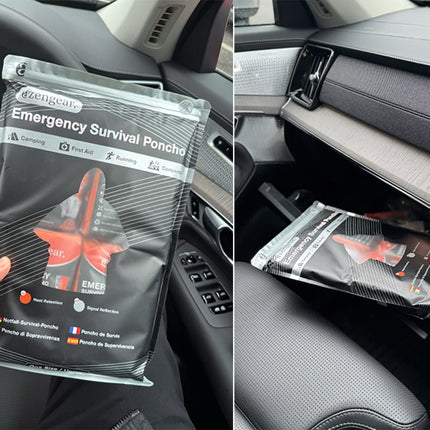 Emergency Survival Poncho (4pc) Thermal Mylar Foil Coating Blanket for Heat Retention and Rain | Reversible with Hood | Waterproof, Windproof, Portable, Hands-free, Outdoor Kit