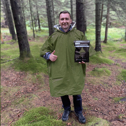 Emergency Survival Poncho (4pc) Thermal Mylar Foil Coating Blanket for Heat Retention and Rain | Reversible with Hood | Waterproof, Windproof, Portable, Hands-free, Outdoor Kit