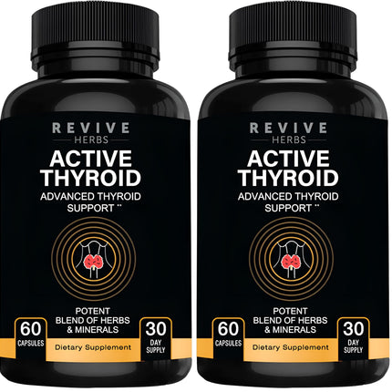 Revive Herbs Thyroid Support - Ashwagandha, Iodine, Selenium, Magnesium, Zinc & B12 | 60 Capsules x 2