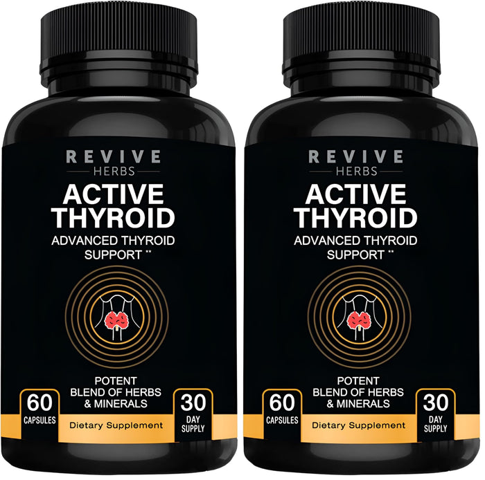 Revive Herbs Thyroid Support - Ashwagandha, Iodine, Selenium, Magnesium, Zinc & B12 | 60 Capsules x 2