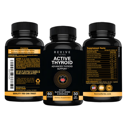 Revive Herbs Thyroid Support - Ashwagandha, Iodine, Selenium, Magnesium, Zinc & B12 | 60 Capsules x 2