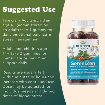 RidgeCrest Herbals SereniZen Gummies – Ashwagandha, GABA & L-Theanine for Relaxation & Sleep (60 Ct)
