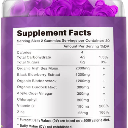 Riyuetian Sea Moss & Elderberry Gummies – Blueberry, 120 Count (Pack of 2) – Vegan