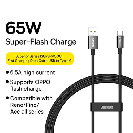 Baseus USB-A to USB-C 65W Flash Charging Data Cable 1M