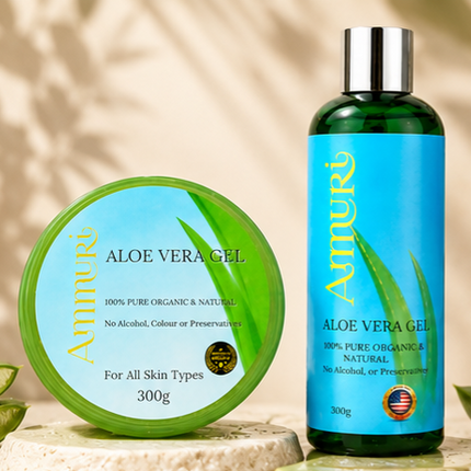 Ammuri Aloe Vera Gel Set 2 Pack Jar + Bottle | Face, Body, Hair & After Sun Care