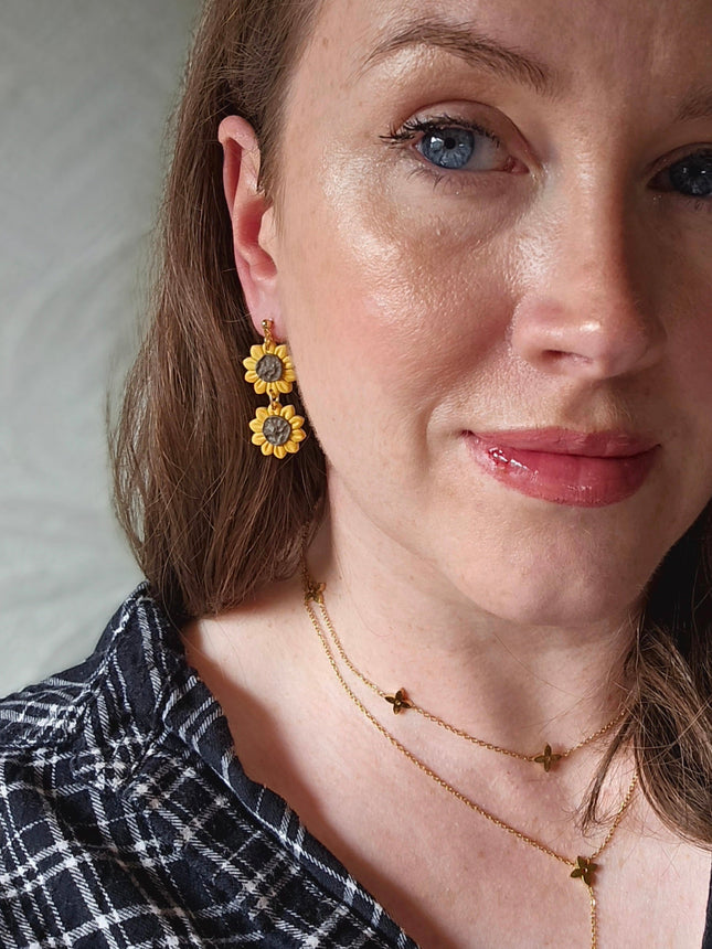 Sunflower dangles| Can be switched for silver and fish hooks