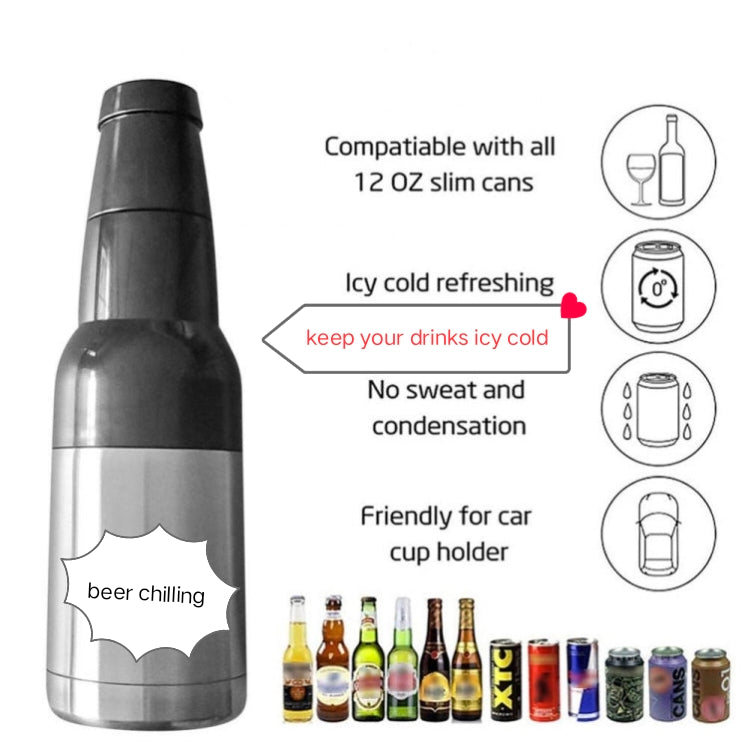 Beer Bottle and Can Cooler with Beer Opener (Stainless Steel Color)