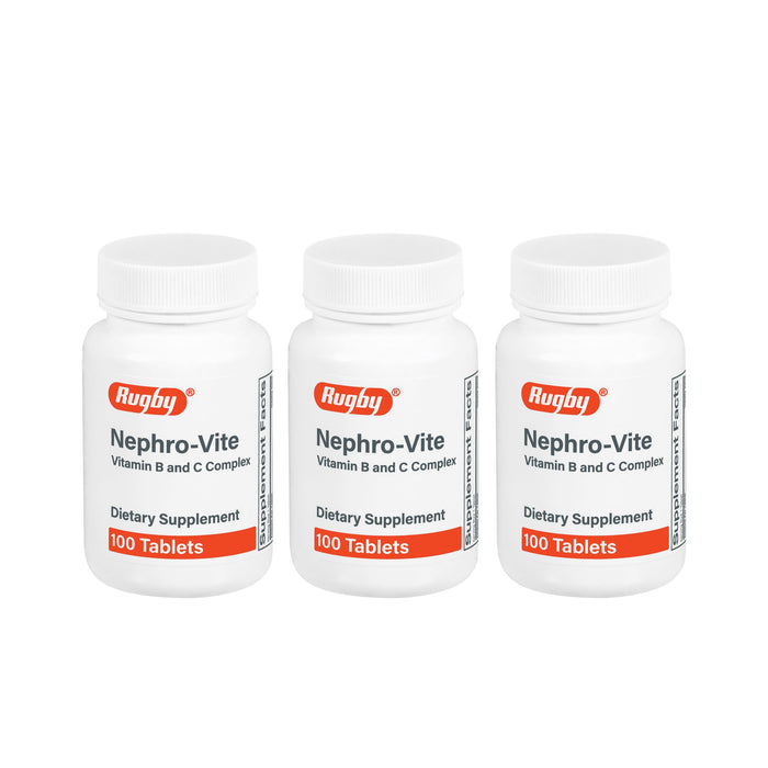 Rugby Nephro-Vite Vitamin B and C Complex Tablets – Dietary Supplement (100 Count) 3 Pack