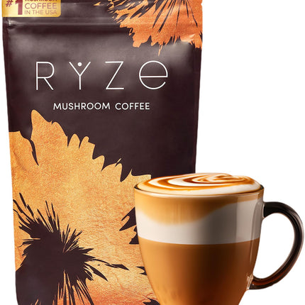 RYZE Mushroom Coffee Medium Roast – 6 Adaptogenic Mushrooms, USA-Grown Instant Coffee