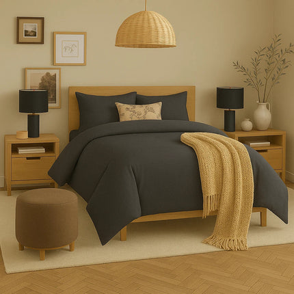 4 PIECE BEDDING SET COTTON DUVET COVER WITH FITTED SHEET 2 PILLOW CASE