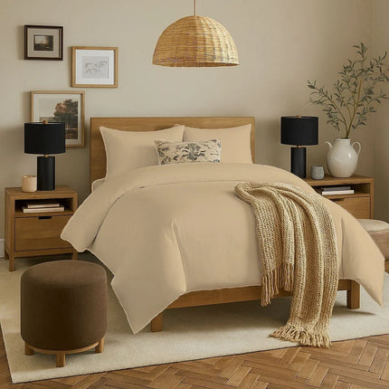 4 PIECE BEDDING SET COTTON DUVET COVER WITH FITTED SHEET 2 PILLOW CASE