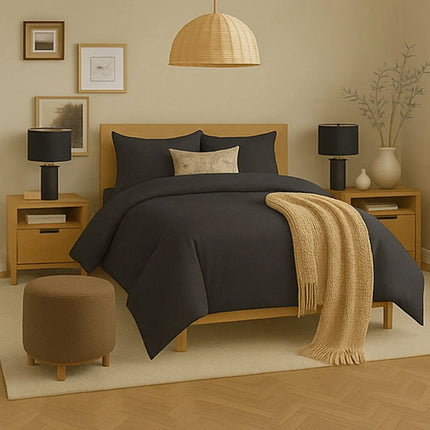 4 PIECE BEDDING SET COTTON DUVET COVER WITH FITTED SHEET 2 PILLOW CASE