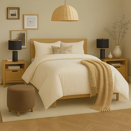 4 PIECE BEDDING SET COTTON DUVET COVER WITH FITTED SHEET 2 PILLOW CASE