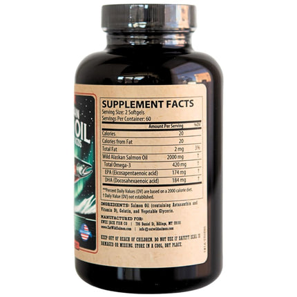 Wild Alaskan Salmon Oil Omega-3 Supplement (EPA & DHA) - 120 Softgels, 1000mg Each | Kwee-Jack Fish Co.