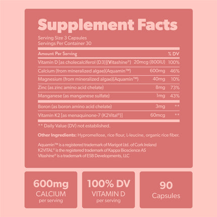 Sapling Calcium Supplement - Red Algae, K2 & D3, Vegan, 90 Capsules