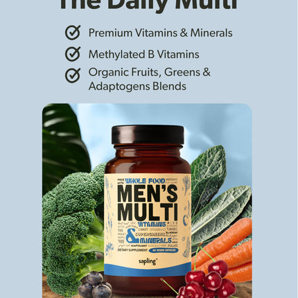 Multivitamin for Men | Daily Methylated B Complex, Whole Food Ingredients | Vegan & Non-GMO | 60 Caps