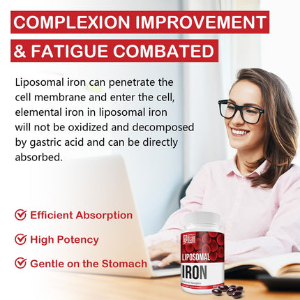 Sapotax Liposomal Fe Iron Supplement for Women & Men – 65 mg Iron, Folic Acid & B12 (60 Softgels, 2 Bottles)