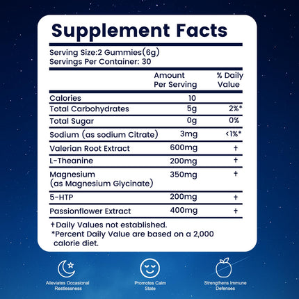 Satnkemi Sleep Gummies for Adults - Melatonin-Free Sleep Aid (Valerian, L-Theanine, Magnesium)