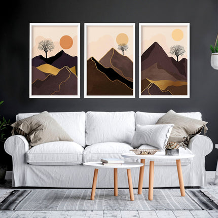 Scandinavian decor style for living room | set of 3 framed wall art