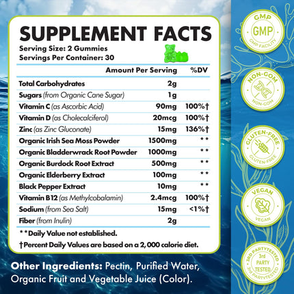 Sea Moss Gummies 3100mg Irish Seamoss – Detox, Immune, Skin – 120ct