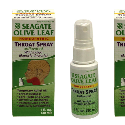 Seagate Olive Leaf Throat Spray 1 oz – Homeopathic, Unflavored, 2-Pack
