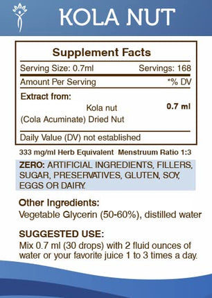 Secrets of the Tribe Kola Nut Tincture Alcohol-Free Extract (4 oz) - Cola Acuminate