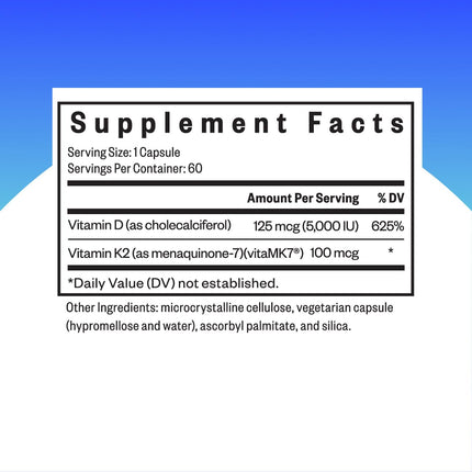 Seeking Health Vitamin D3 + K2 – Immune & Bone Health (Vegetarian), 60 Capsules