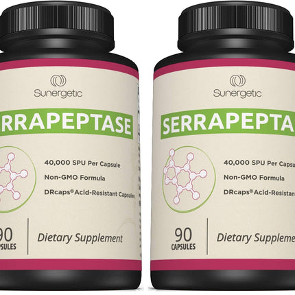 Premium Serrapeptase Enzyme Supplement – 40,000 SPU per Capsule | 90 Enteric Coated Capsules (Pack of 2)