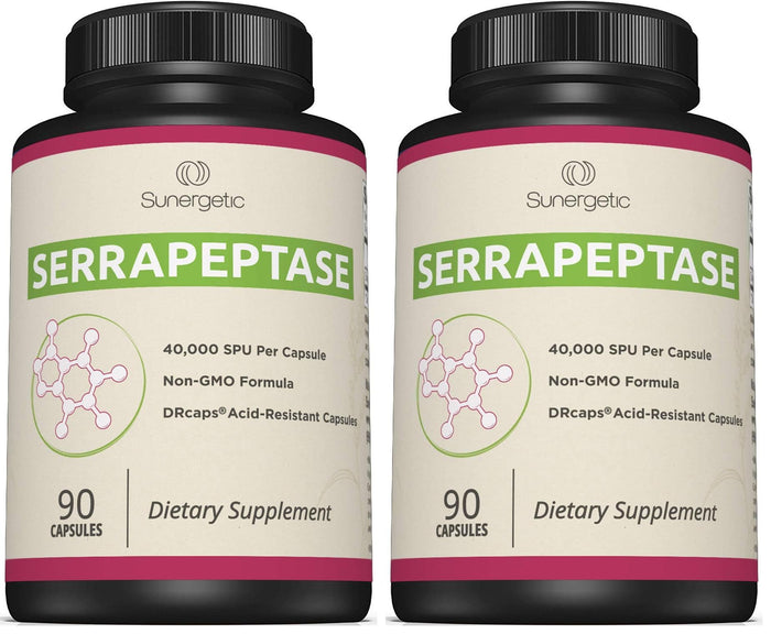Premium Serrapeptase Enzyme Supplement – 40,000 SPU per Capsule | 90 Enteric Coated Capsules (Pack of 2)
