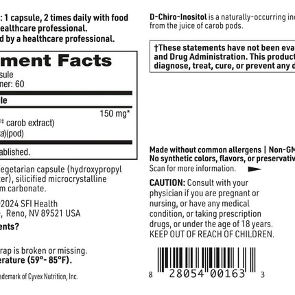 D-Chiro-Inositol 150 mg - Klaire Labs | Hypoallergenic Supplement (60 Capsules)