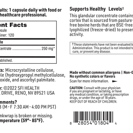 SFI Health Klaire Labs Adrenal Cortex — Targeted Adrenal Support, Lyophilized Bovine Extract, 120 Capsules
