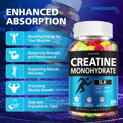 SHAPEINGIRL Creatine Monohydrate Gummies for Women & Men – Vegan, Vitamin B12, 320-Count