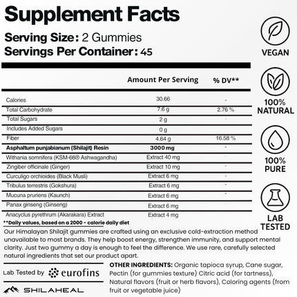 Shilajit Gummies – Natural Himalayan Shilajit, 85+ Minerals, Lab-Tested, 90 Gummies
