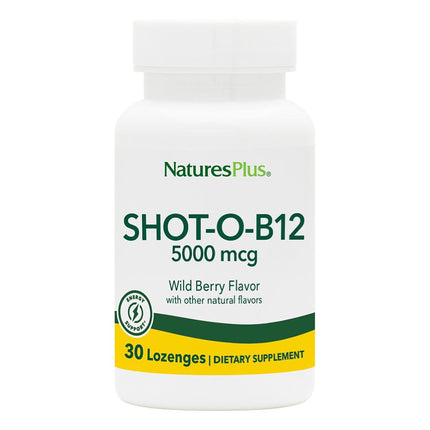 NaturesPlus Shot-O-B12-30 Lozenges, Wild Berry Flavor - 5000 mcg - Vegan, Gluten Free - 30 Servings