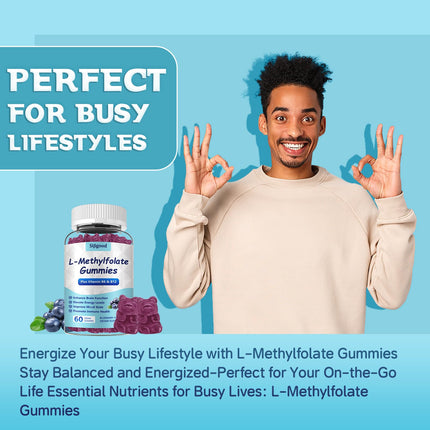 2 Pack Sijigood L-Methylfolate Gummies with Methyl B12 - Blueberry Flavor 120 Count