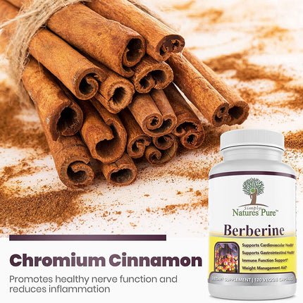 Simply Natures Pure Premium Berberine HCl 500mg - 120 Capsules - Cardiovascular GI Immune Support - Chromium Cinnamon (Pack of 3)