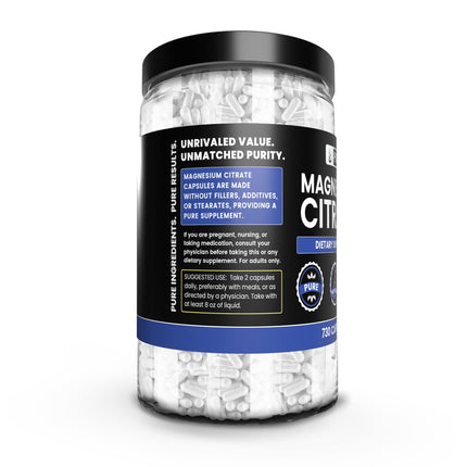 Pure Original Magnesium Citrate - 730 Capsules | No Magnesium or Rice Fillers, Always Pure, Lab Verified