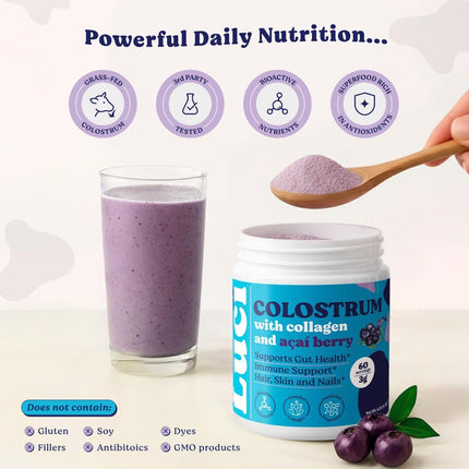 LUCI Colostrum, Collagen & Acai Powder | Gut Health, Immunity, Skin